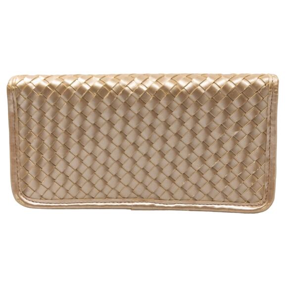 Large Bifold Faux Leather Woven Y2K Vintage MILOR Ivory Wallet with Mirror - Picture 2 of 11